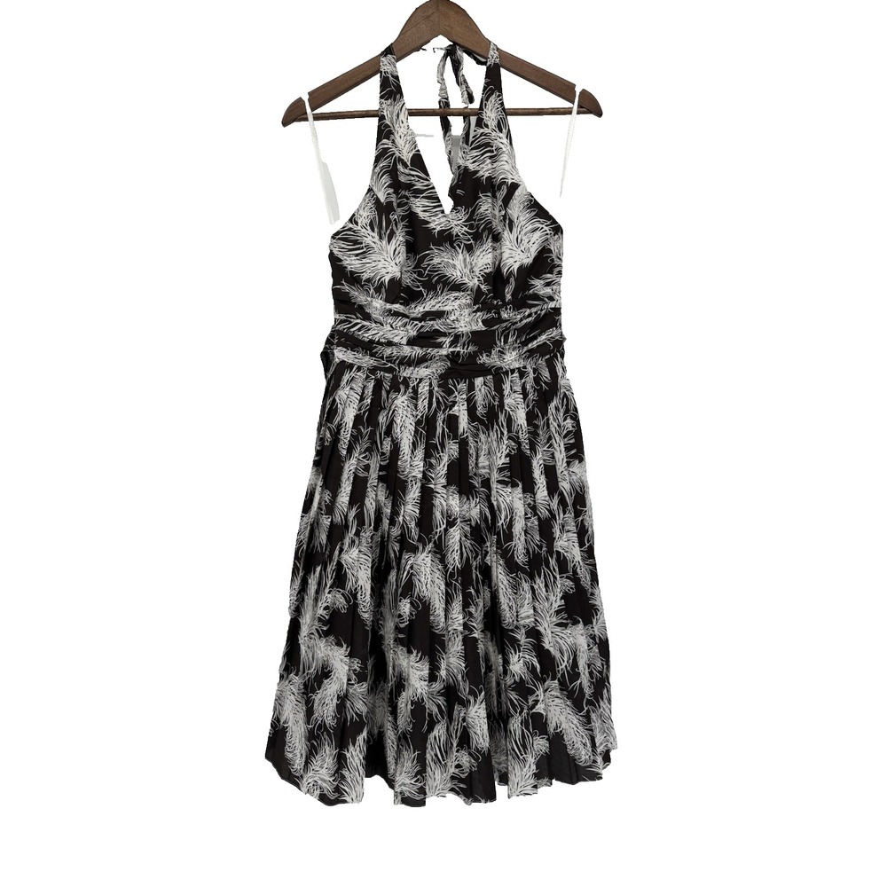 Antonio Melani silk Y2K pleated‎ dress halter tropical resortwear vacation 8